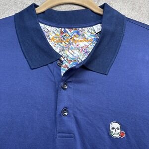 Robert Graham Men's‎ Blue Skull Embroidered Polo Shirt Contrast Trim Large